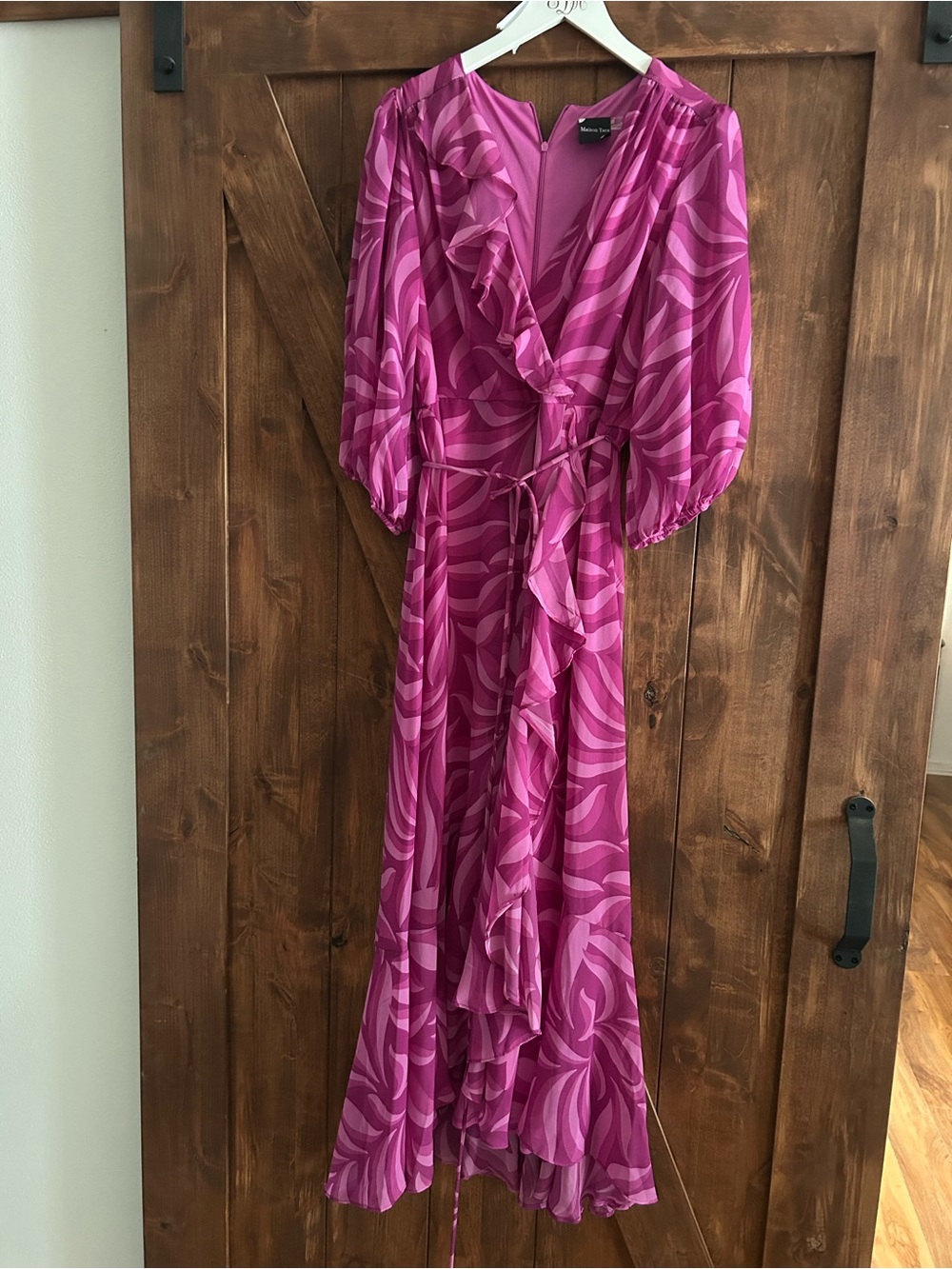 Maison  Tara Fuchsia Swirl Ruffle Wrap Maxi Dress